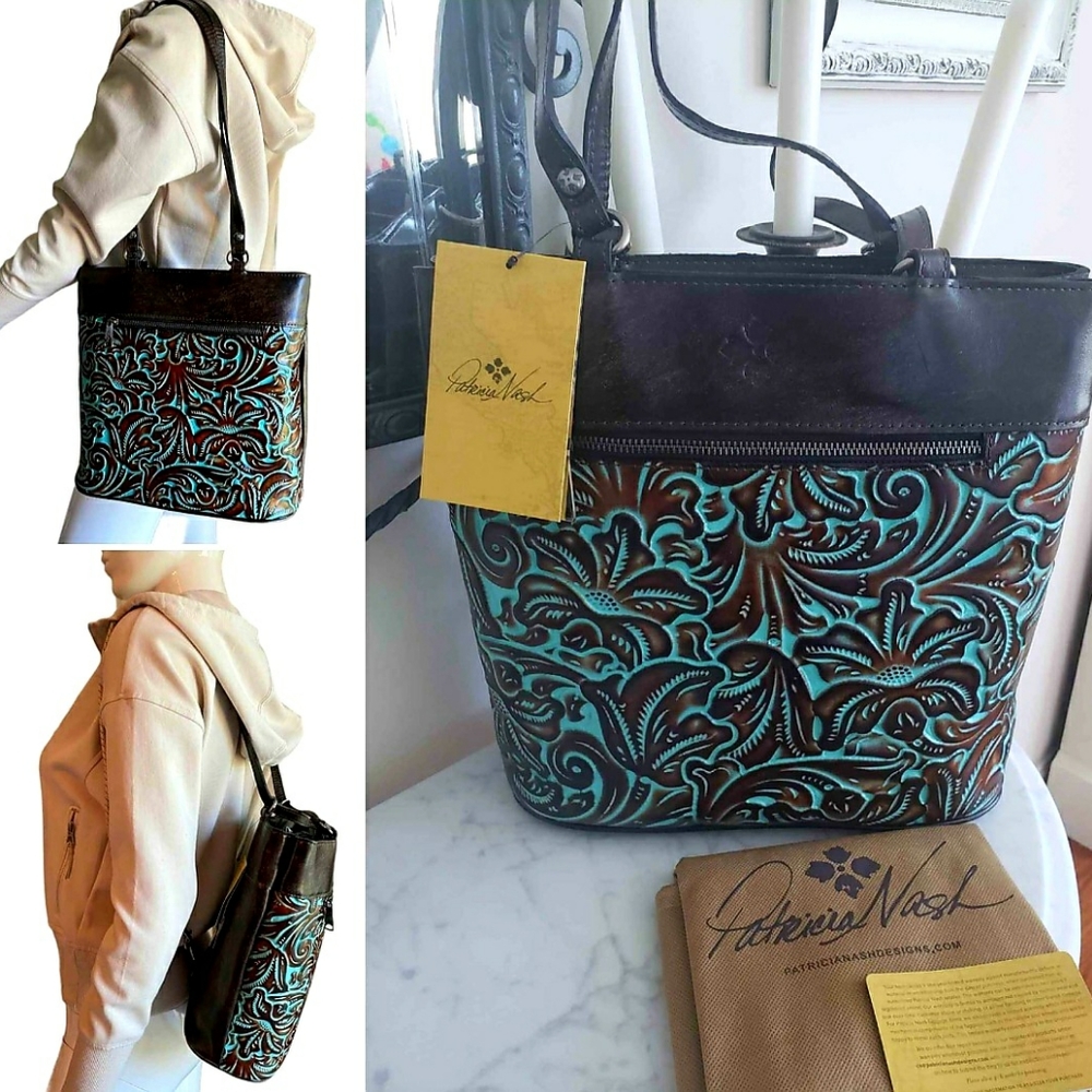 Patricia Nash Farleigh Phone Case Crossbody Wallet Tooled Turquoise - Picture 8 of 9